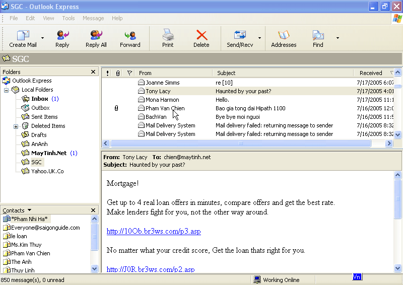 Chọn Email Spam click phải chuột chọn Properties chon email spam click phai chuot chon properties