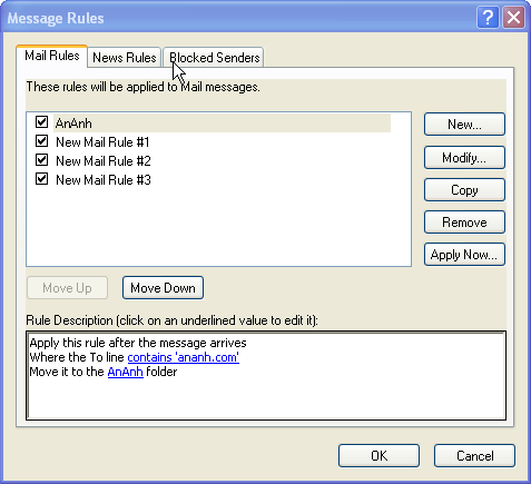 Tools /Message Rules/Mail Tools /Message Rules/Mail