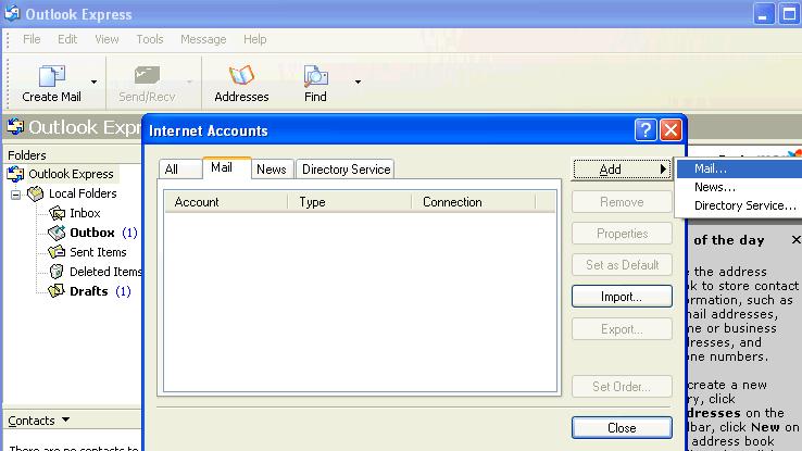 →Mail→Add →Mail→Add