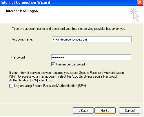 My incoming mail server is a chọn POP3 My incoming mail server is a chọn POP3