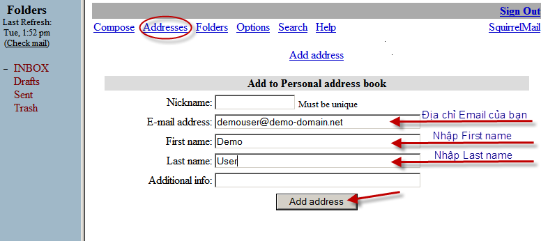 Hướng dẫn sử dụng email SquirrelMail Huong dan su dung email SquirrelMail