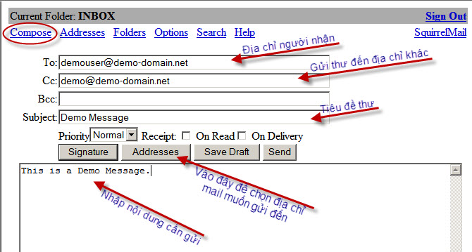 Hướng dẫn sử dụng email SquirrelMail Huong dan su dung email SquirrelMail